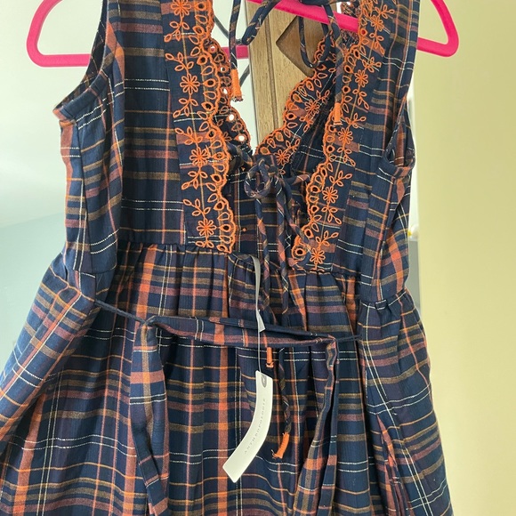 Anthropologie Plaid Embroidered Midi Dress XXS - Picture 3 of 7